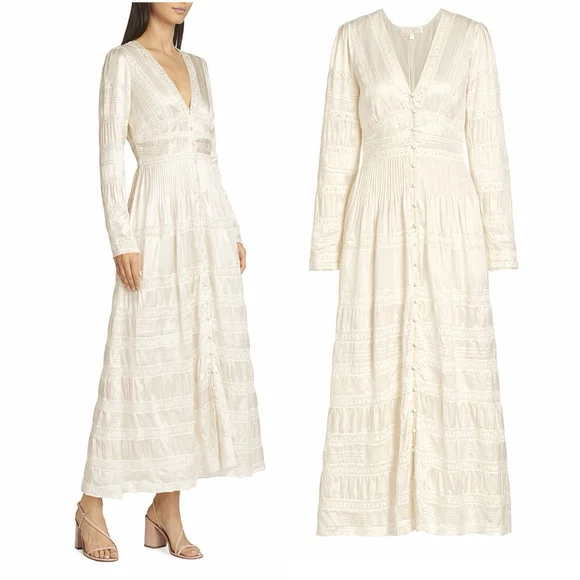 LoveShackFancy Ellitia Maxi Dress Victorian Lace Button Front Ivory NWT Size 4 - Picture 1 of 15